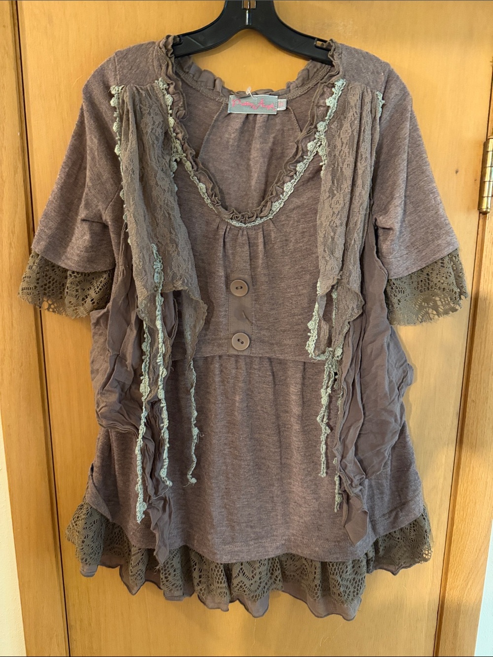Pretty Angel Women’s Linen Layered Lace Top Whimsigoth Taupe Brown Size Small